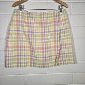 Vtg Liz Claiborne Pastel Plaid‎ Check Wrap Mini Skirt
